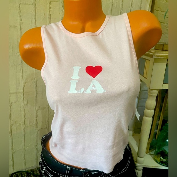 Hi Res Tops - Hi Res Crop Tank Top Pink Jr Sz L  “I Love LA” Nordstrom Retail $17 NWT!